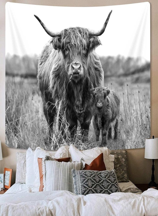 Bzhilja Highland Cow Tapestry, Funny Western Animal Grey Bull Wall Art Decor Tapestries, Country Farmhouse Farm Tapestry Wall Hanging for for Bedroom Living Room Dorm, 60X40 in - Image 2